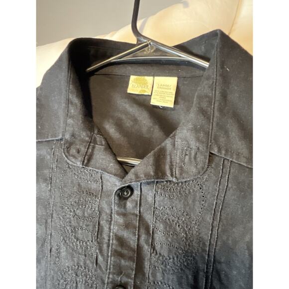 Black Long Sleeve Rayon Linen Embroidered L Mens - Picture 4 of 6